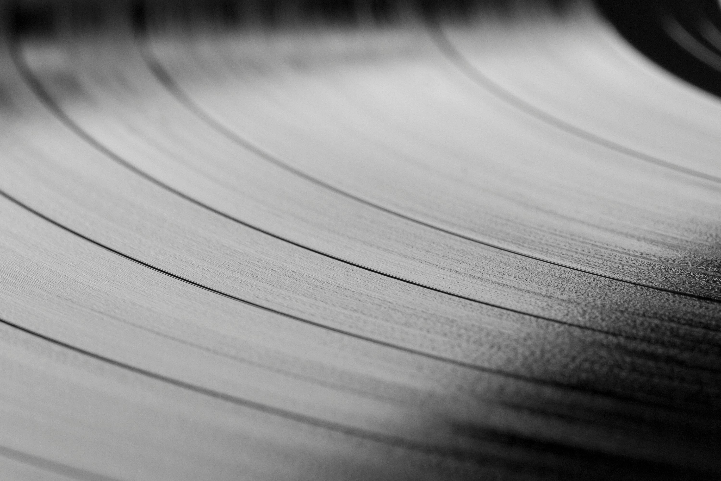 Close up of grooves on vinyl record